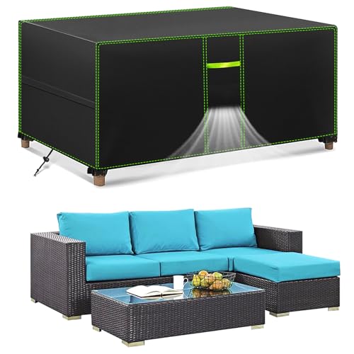 FORTRY Abdeckung Gartenmöbel Wasserdicht, Winterfest Schutzhülle, 420D Oxford Plane für Gartentisch Möbelsets Terrassenmöbel, Rechteckig Tischabdeckung 190x140x90cm von FORTRY