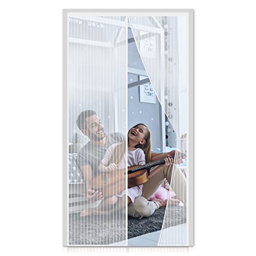 FORTRY Fliegengitter Tür 120x230CM Insektenschutz Magnetischer Fliegenvorhang，für Balkontür, Wohnzimmer, Kellertür und Terrassentür, Kinderleichte Klebemontage Ohne Bohren，Weiß von FORTRY