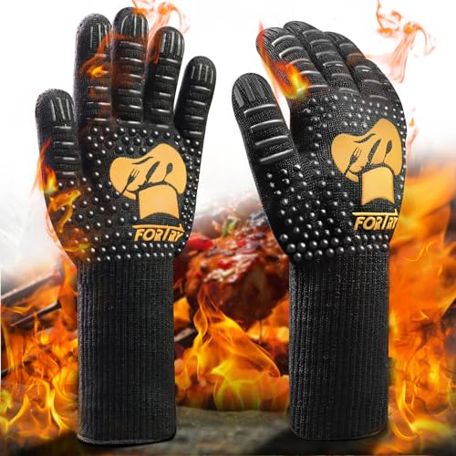 FORTRY Grillhandschuhe Hitzebeständig Bis 800°C，Ofenhandschuhe rutschfest，Backhandschuhe Kochhandschuhe Atmungsaktiv,Feuerfeste Handschuhe Topfhandschuhe Kamin，für Grill BBQ (M-XL) von FORTRY