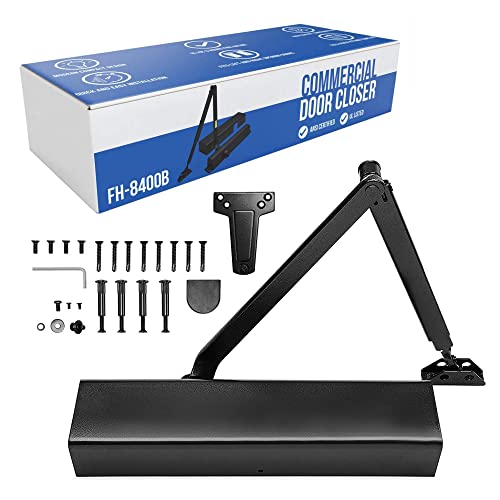 Commercial Door Closer FS-8400B Heavy Duty Adjustable Grade 1 Standard Automatic Door Closing Hinge - ADA Compliant UL & CUL UL10C Listed - Aluminium Finish - High Traffic (Black) von FORTSTRONG