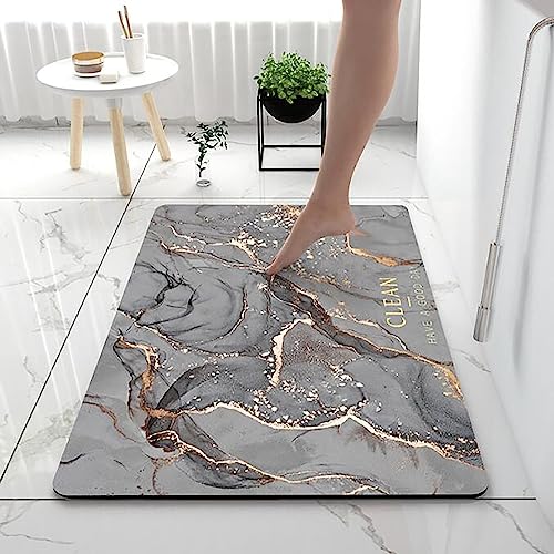 Super Absorbent Floor Mat/ Rutschfeste Kieselgur-Badematt/4-lagige saugfähige Design-Badbadematte/Perfekt für Badewanne, Badezimmer, Küche, Wohnzimmer, Schlafzimmer, Veranda 40 x 60cm(marmorgrau） von FORTTS