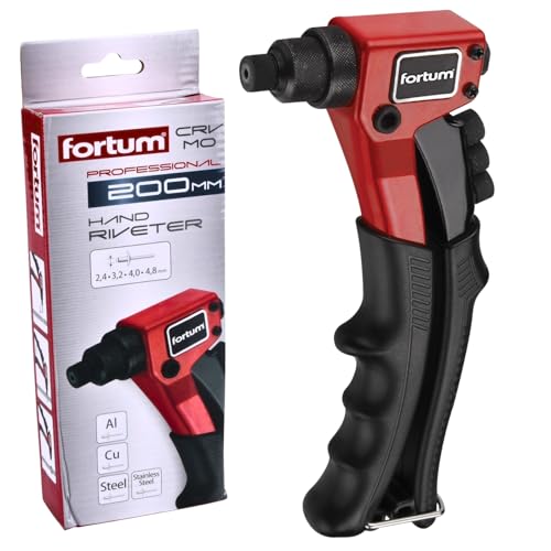 Fortum Hand-Nietzange für Blindnieten I Blindnietzange für 2,4-4,8 mm Nieten aus Alu, Messing, Stahl & Edelstahl I 20cm lange, kraftvolle Nieten-Zange mit Anti-Rutsch Griff I Popnietenzange von FORTUM