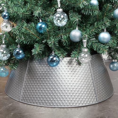 FORUP Metall Weihnachtsbaum Kragen - 70,1 cm Baumring, Rock Basis Ständer Schutz vor Haustieren, Baumbasis Abdeckung für Weihnachtsdekorationen (Silber) von FORUP