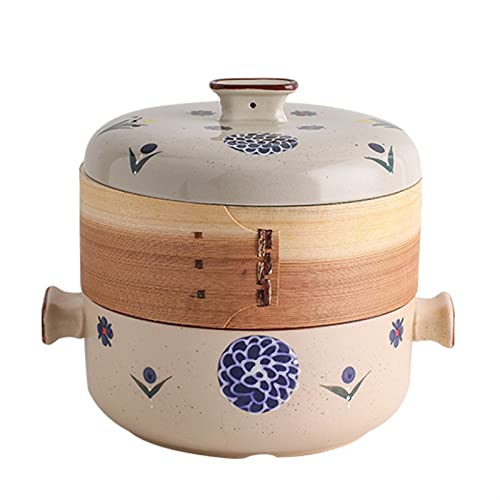 FORVOLWCO Japanischer bunter Donabe-Keramik-Hot Pot, hitzebeständiger Auflauf-Dampfgarer mit Deckel, runder Steingut-Tontopf, irdener Topf Kochgeschirr Eintopf Suppentopf (Size : 1.5L) von FORVOLWCO