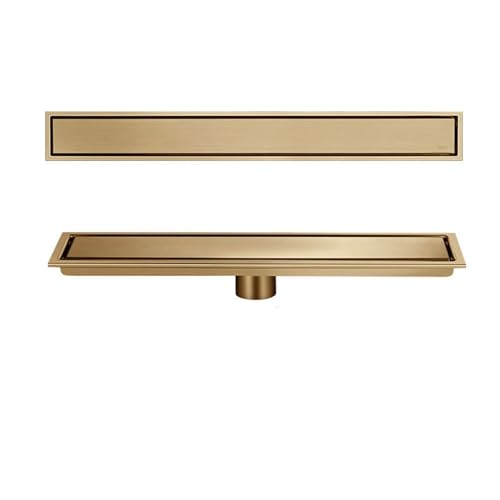 Rechteckiges Duschrinne Edelstahl sehr flach, 2in1 Befliesbar Doppelseitige bodenablauf Komplettset, Bodenablauf mit Geruchsstop, Haarsieb und Flieseneinsatz, für Badezimmer (Color : Gold - Middle dr von FORVOLWCO