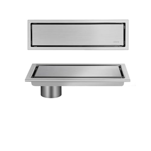 Rechteckiges Duschrinne Edelstahl sehr flach, 2in1 Befliesbar Doppelseitige bodenablauf Komplettset, Bodenablauf mit Geruchsstop, Haarsieb und Flieseneinsatz, für Badezimmer (Color : Silver - Side dr von FORVOLWCO