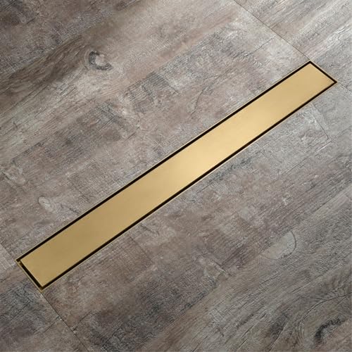 Rechteckiges Duschrinne Siphon Ablaufrinne mit Geruchsstop, Haarsieb und Flieseneinsatz, sehr flach, linearer Duschablauf für Badezimmer, Schnelle Drainage (Color : Gold, Size : 50cm(19.6inch)) von FORVOLWCO