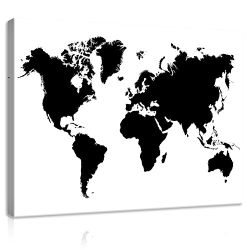 FORWALL Bilder Canvas Schwarz-Weiß Weltkarte O1 (100cm. x 75cm.) Leinwandbilder Wandbild AMFPP10252O1 von Forwall