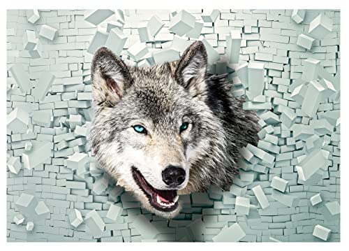 FORWALL Fototapete 3D Effekt Wolf Tiere Ziegelwand Moderne Wohnzimmer Schlafzimmer Vlies Tapete Wandtapete UV-Beständig Hohe Auflösung Montagefertig… (2941, VEXXL (312x219 cm) 3 Bahnen) von FORWALL