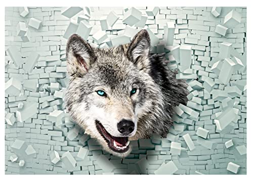 FORWALL Fototapete 3D Effekt Wolf Tiere Ziegelwand Moderne Wohnzimmer Schlafzimmer Vlies Tapete Wandtapete UV-Beständig Hohe Auflösung Montagefertig… (2941, VEXXXL (416x254 cm) 4 Bahnen) von FORWALL