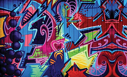 FORWALL Fototapete Graffiti Streetart Holzoptik Jugendzimmer Jungen Kinder Vlies Tapete Wandtapete UV-Beständig Hohe Auflösung Montagefertig (1508, VEXL (208x146 cm) 2 Bahnen) von FORWALL