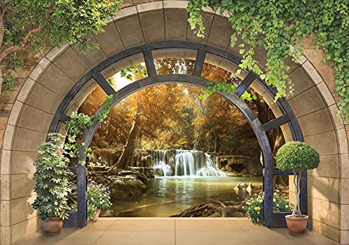 Forwall Fototapete 3D Fenster Wasserfall Wald Natur Ausblick Wohnzimmer Schlafzimmer Vlies Tapete Wandtapete UV-Beständig Hohe Auflösung Montagefertig (11553, V4 (254x184 cm) 2 Bahnen) von FORWALL