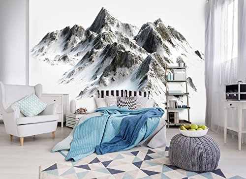 FORWALL Fototapete Vlies - Tapete Moderne Wanddeko Felsige Spitzen bedeckt mit Schnee VEXXL (312cm. x 219cm.) AMF10631VEXXL Wandtapete Design Tapete Wohnzimmer Schlafzimmer von FORWALL