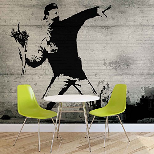 Forwall Vlies Fototapete Tapete Vliestapete Hooligan mit Blumen Bansky AF3026VEXXL (312cm x 219cm) Photo Wallpaper Mural von Forwall