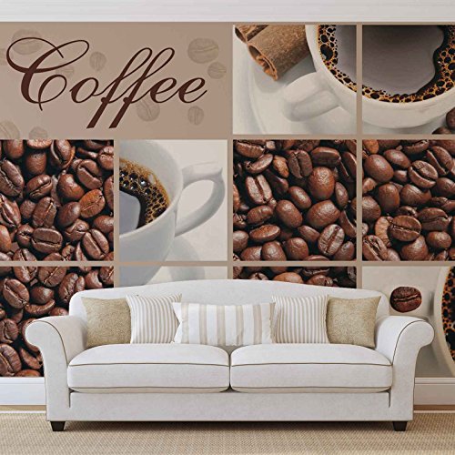 FORWALL Vlies Fototapete Tapete Vliestapete Koffeebohnen und Tassen Collage AF114VEXXXL (416cm x 254cm) Photo Wallpaper Mural von FORWALL