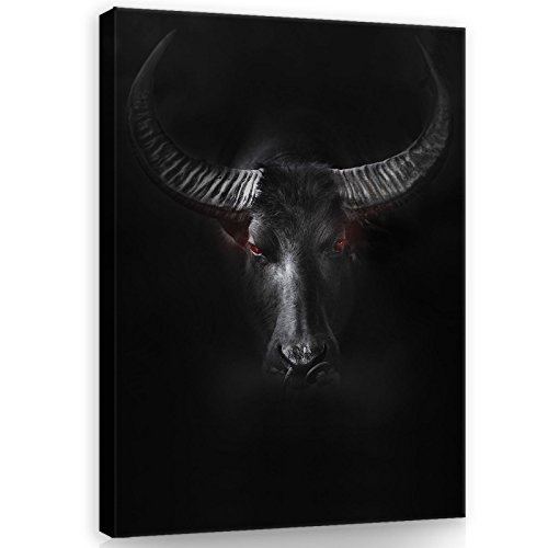 Forwall Bilder Canvas Bull schwarz Tiere Modern Schlafzimmer Wohnzimmer Vertikal Leinwandbilder Wandbild Kunstdruck Wandbilder Wand Bild auf Leinwand Aufhängefertig (11897, O6 (80 x 60 cm)) von Forwall