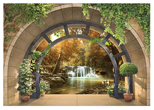 Forwall Fototapete 3D Fenster Wasserfall Wald Natur Ausblick Wohnzimmer Schlafzimmer Vlies Tapete Wandtapete UV-Beständig Hohe Auflösung Montagefertig (11553, VEXXL (312x219 cm) 3 Bahnen) von Forwall