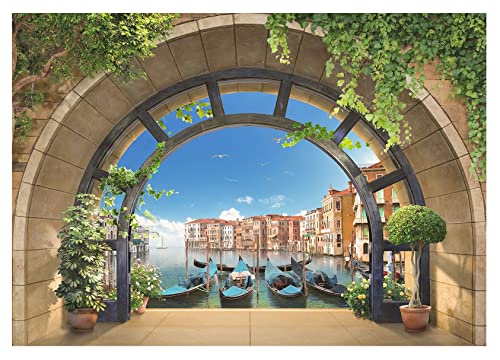 Forwall Fototapete 3D Italien Venedig Boote Fenster Aussicht Wohnzimmer Schlafzimmer Vlies Tapete Wandtapete UV-Beständig Hohe Auflösung Montagefertig (11511, V4 (254x184 cm) 2 Bahnen) von FORWALL