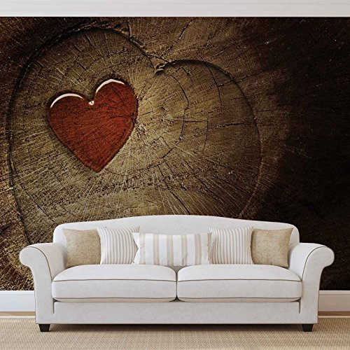 Fototapete Tapete ForWall Rotes Herz auf Holz AF135P8 (368cm x 254cm) Photo Wallpaper Mural von FORWALL