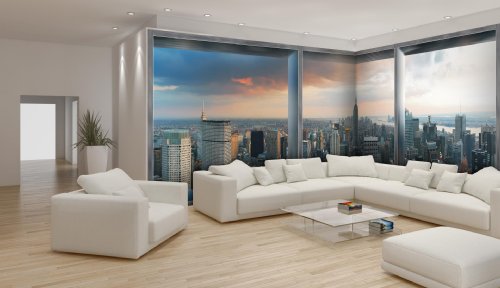 Forwall Fototapete XXL Eckfototapete 624x219 New York Fenster Panorama Wohnzimmer Schlafzimmer Wandtapete Vlies Tapete UV-Beständig Geruchsfrei Montagefertig (447, VEEXXL - 6 Bahnen) von Forwall