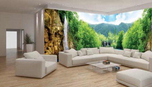 Forwall Fototapete XXL Eckfototapete 624x219 Wasserfall Panorama Wohnzimmer Schlafzimmer Wandtapete Vlies Tapete UV-Beständig Geruchsfrei Montagefertig (745, VEEXXL - 6 Bahnen) von Forwall