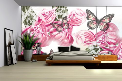 Vlies Fototapete Tapete Vliestapete ForWall Schmetterling Blumen AF556VEXXXL (416cm x 254cm) Photo Wallpaper Mural von FORWALL