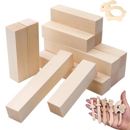 FORYNXHWIN 12 Stück Schnitzholz, Natürlich Lindenholz Rohlinge Balsaholz zum Schnitzen Holzblöcke, Unbehandelt Schnitzblock zum Schnitzen für Kinder und Erwachsene Ideal für DIY-Projekte von FORYNXHWIN