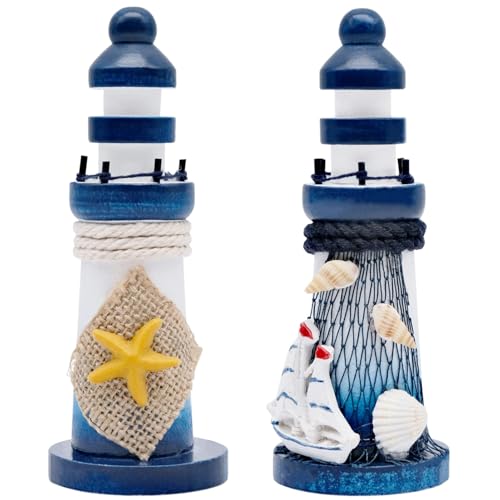 FORYNXHWIN 2 Stück Holz Leuchtturm Modell Mini Leuchtturm Deko Maritime Dekoration Fee Garten Ornamente Hochzeit Tischdeko für Badezimmer Kinderzimmer Blumentopf von FORYNXHWIN