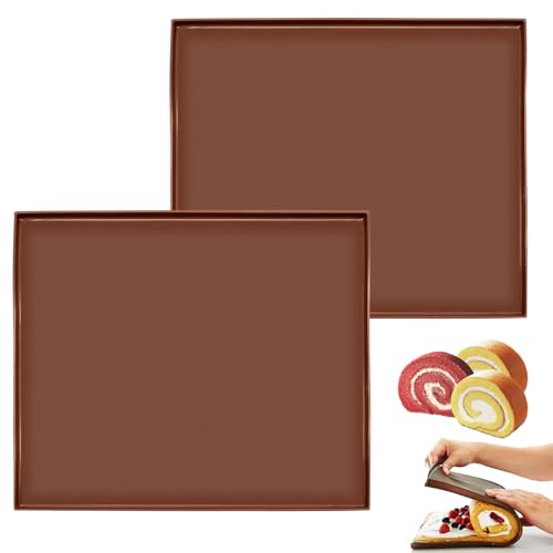 FORYNXHWIN 2 Stück Silikon Backmatte mit Rand - Antihaft Backblech für Biskuitrollen, Kuchen & Kekse | Rutschfeste Swiss Roll Cake Matte | Backform für Ofen, Desserts & Pizza (30,5 x 25,8 cm) von FORYNXHWIN