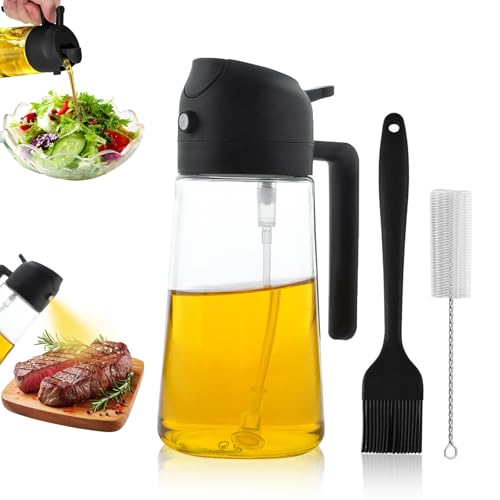 FORYNXHWIN 2 in 1 Ölsprüher für speiseöl, 470ml Öl Sprühflasche lebensmittelecht, Ölspray zum Kochen, Hochwertiger Öl Zerstäuber, Ölsprüher für Heißluftfritteuse (Schwarz) von FORYNXHWIN