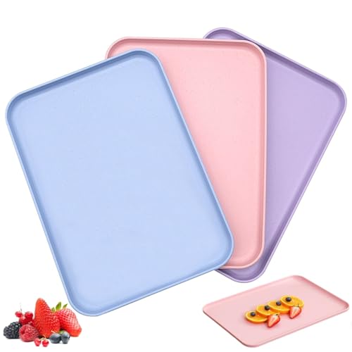 FORYNXHWIN 3 Stück Kunststofftablett, Tablett Kunststoff Rechteckig, Küchentablett, Serviertablett rutschfest, 30×22cm Tablett Klein für Küche Restaurant Cafe Bäckerei Schnellimbissladen (3 Farbe) von FORYNXHWIN