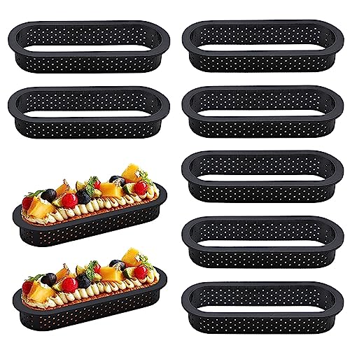 FORYNXHWIN 6 Stück Dessertringe, Kuchenform Perforiert, Oval Rund Kuchenform Tartelette förmchen, Tartelette Förmchen,Temperaturenstbeständig, Antihaft, Perfekt für DIY Mousse Kuchendekoration von FORYNXHWIN