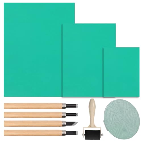 FORYNXHWIN Linoleum Platten Linoldruck Set 9stk, Gummistempel Schnitzblöcke A4/A5/A6, Weichgummi Linoldruck Platte, Flache Oberfläche Linolschnitt Set für Druckgrafiken Kunsthandwerk DIY von FORYNXHWIN