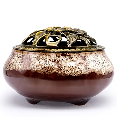 Räuchergefäß, Räuchergefäß Keramik Mit Metall Deckel, Rund Chinesisch Porzellan Räucherschale für Home Wohnzimmer Meditationsraum Office von FORYNXHWIN