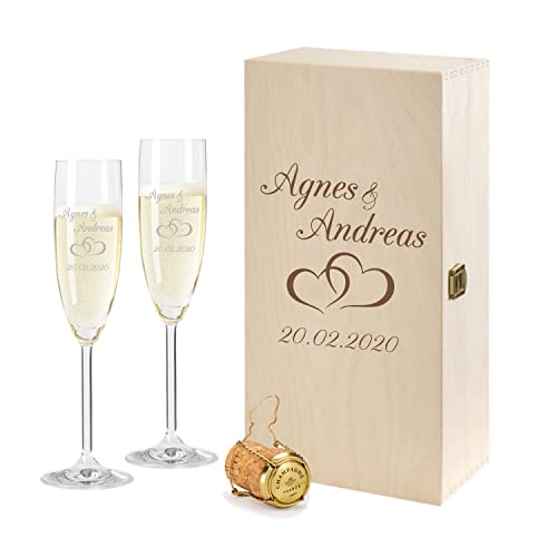 2 Leonardo Sektgläser mit Gravur in Geschenkbox | Paar | zur Hochzeit Geschenkidee Sektglas-Set graviert von FORYOU24