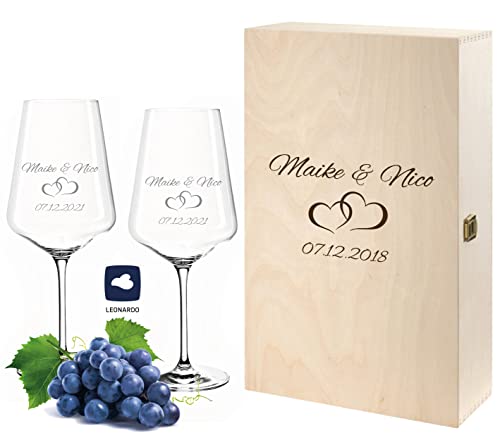 FORYOU24 2 Leonardo Weingläser mit Gravur in Geschenk Weinkiste | Motiv Paar | personalisiertes Geschenk zur Hochzeit von FORYOU24