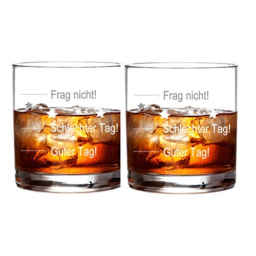FORYOU24 2er Set Whiskeyglas Leonardo mit Gravur guter Tag, schlechter Tag Lustige Geschenkidee zum Geburtstag Vatertag Weihnachten Geschenkidee Whisky-Glas graviert von FORYOU24