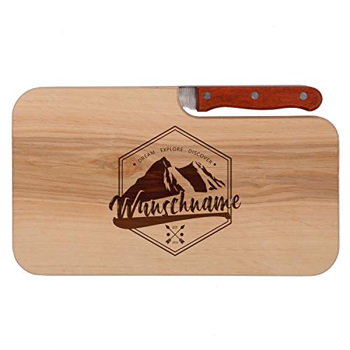 FORYOU24 Brotzeitbrett mit Messer und Gravur Motiv 01 - graviert mit Wunsch-Name Schneidebrett aus Holz Geschenkidee personalisiert Küchenbrett 26x15cm von FORYOU24