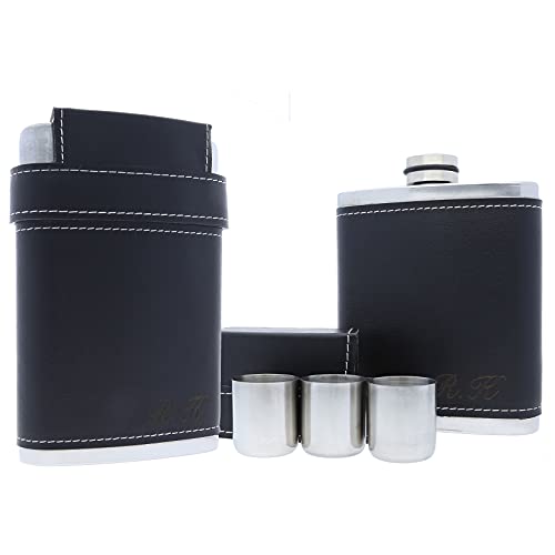 FORYOU24 Edelstahl Flachmann Leder schwarz als Geschenkset mit Becher von FORYOU24