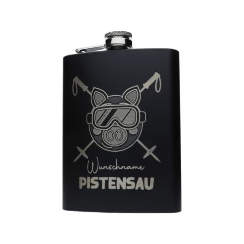 FORYOU24 Edelstahl Flachmann Pistensau mit persönlicher Namens Gravur | Geschenk Wandern Klettern Bergsteiger Ski Fahrer Urlaub von FORYOU24