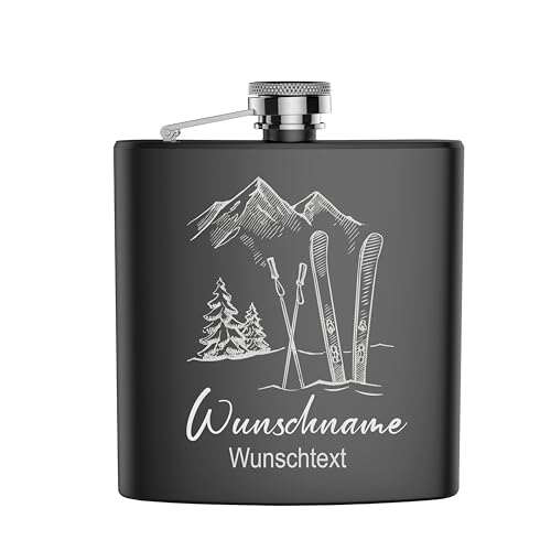 FORYOU24 Edelstahl Flachmann SKI mit persönlicher Namens Gravur | Geschenk Wandern Klettern Bergsteiger Ski Fahrer Urlaub von FORYOU24