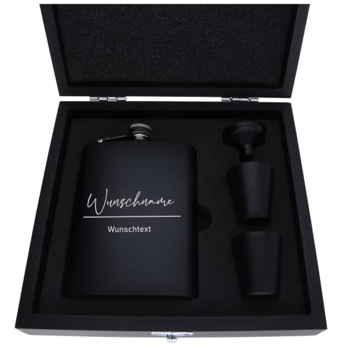 FORYOU24 Edelstahl Flachmann matt schwarz mit Gravur Wunschname als Geschenkset mit Becher Trichter und Geschenkbox FORYOU24 Edelstahl Flachmann matt schwarz mit Gravur Wunschname als Geschenkset mit Becher Trichter und Geschenkbox von FORYOU24
