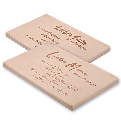 FORYOU24 Frühstücksbrettchen Set 01 mit Gravur Liebe Mama + Lieber Papa - 2 gravierte Schneidebretter aus Holz als Geschenkidee zum Vatertag und Muttertag 26x15cm von FORYOU24