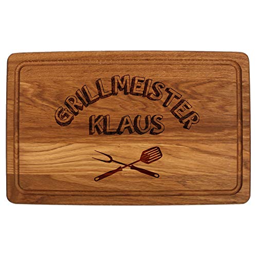 FORYOU24 Holz Schneidebrett dunkel mit Gravur Motiv 01 - Grillmeister personalisiert mit Wunsch-Name Küchenbrett Kochbrett graviert von FORYOU24