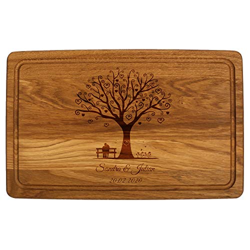 FORYOU24 Holz Schneidebrett dunkel mit Gravur Motiv 05 - personalisiert mit Wunsch-Namen Küchenbrett graviert als Geschenkidee zur Hochzeit von FORYOU24