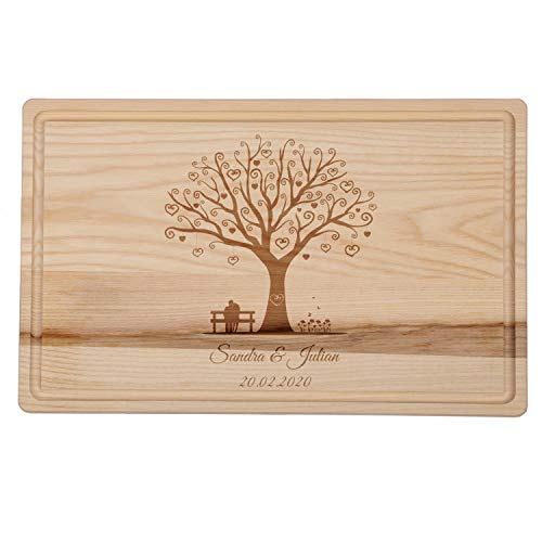 FORYOU24 Holz Schneidebrett hell mit Gravur Motiv 05 - personalisiert mit Wunsch-Namen Küchenbrett graviert als Geschenkidee zur Hochzeit von FORYOU24