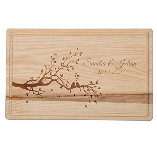 FORYOU24 Holz Schneidebrett hell mit Gravur Motiv 11 - personalisiert mit Wunsch-Namen Küchenbrett graviert als Geschenkidee zur Hochzeit von FORYOU24