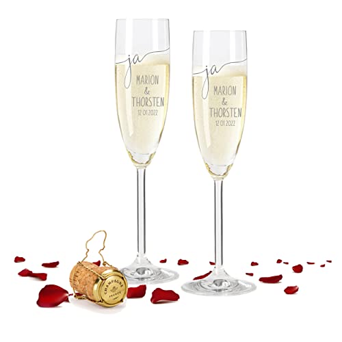FORYOU24 Leonardo 2 Sektgläser mit Gravur des Namens zur Hochzeit Motiv JA Sekt-Glas graviert Geschenkidee von FORYOU24