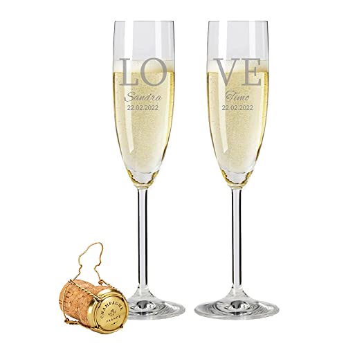 FORYOU24 Leonardo 2 Sektgläser mit Gravur des Namens zur Hochzeit Motiv Love Sekt-Glas graviert Geschenkidee von FORYOU24