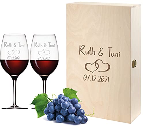 FORYOU24 Leonardo Weingläser mit Gravur von Namen & Datum in Vintage Weinkiste Paar - Geschenk zur Hochzeit, Jahrestag oder Verlobung von FORYOU24